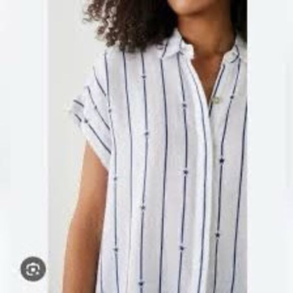 Rails White Navy Striped Pineapple Print Linen Blend Button Up Shirt Size Medium - Picture 1 of 13